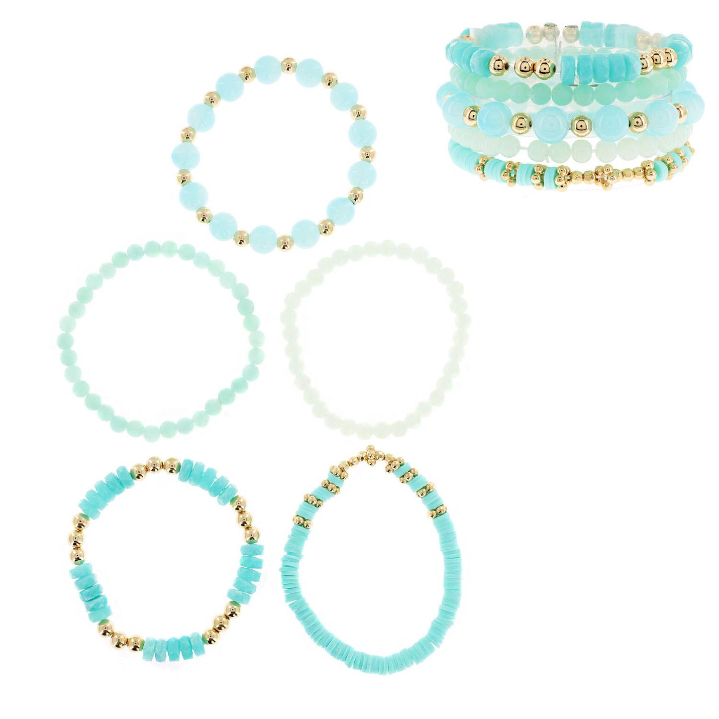 Stackable Bohemian Stretch Beaded 5 Pack Bracelet Set