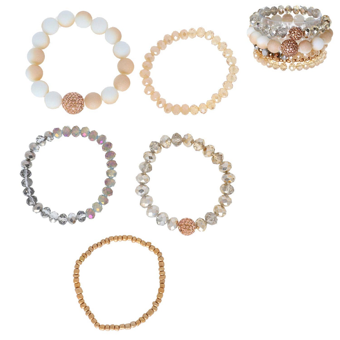 5 Pack Mixed Boho Beaded Layering Stretch Bracelet Set