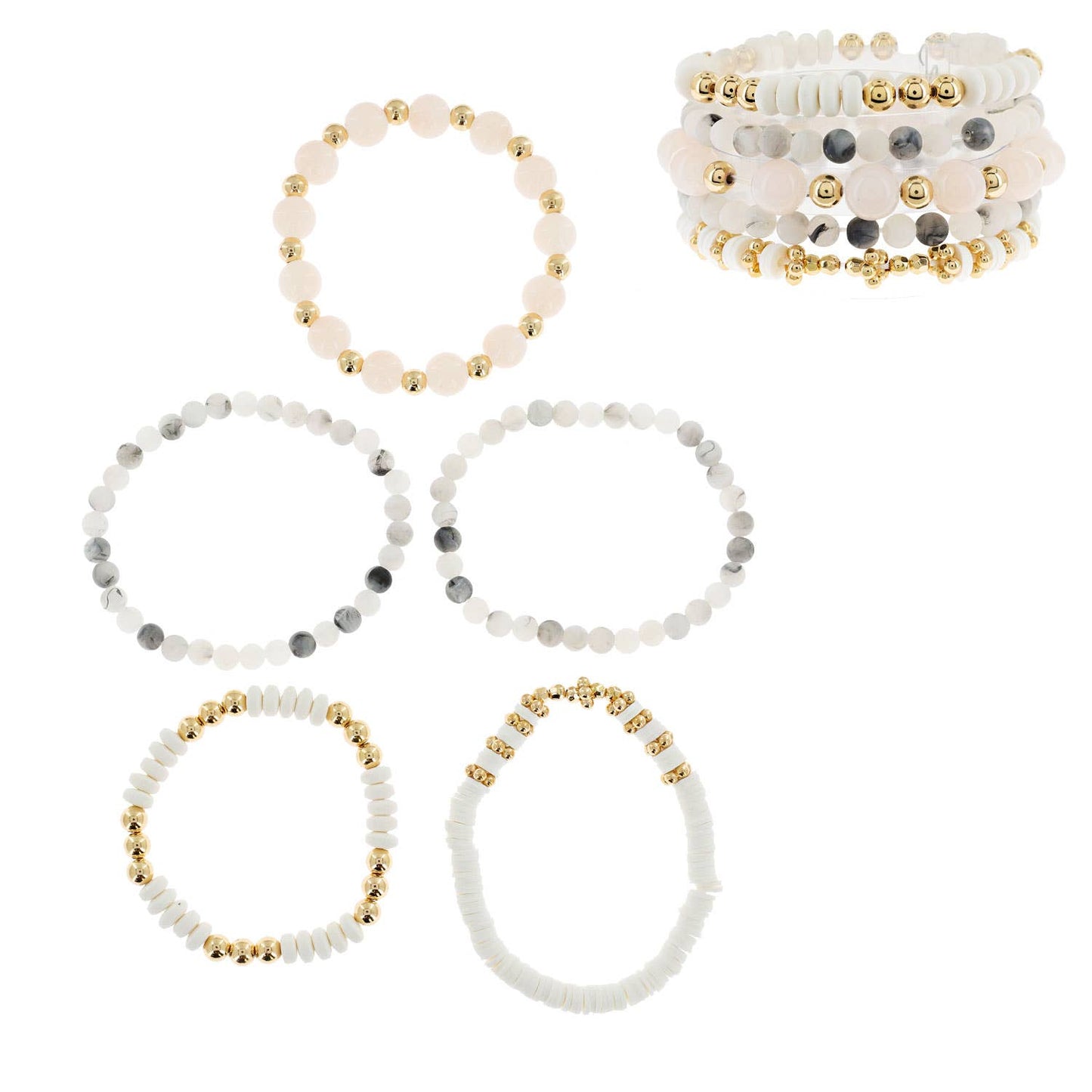Stackable Bohemian Stretch Beaded 5 Pack Bracelet Set