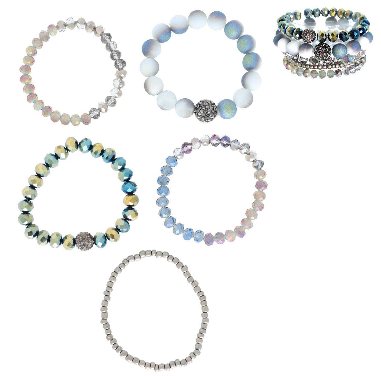 5 Pack Mixed Boho Beaded Layering Stretch Bracelet Set