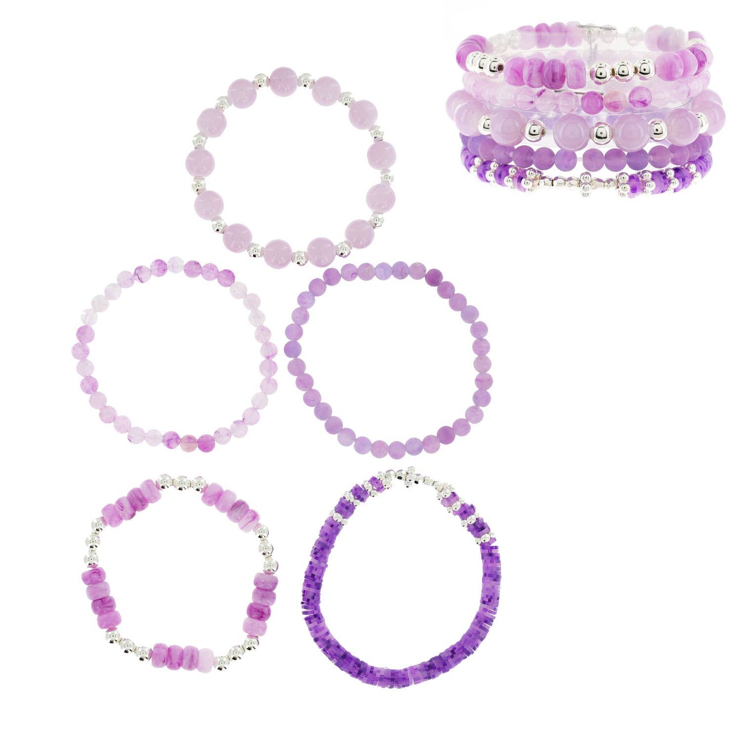 Stackable Bohemian Stretch Beaded 5 Pack Bracelet Set