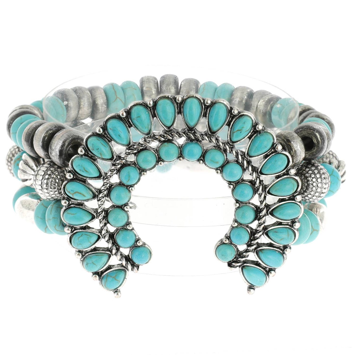 Western Semi Stone Squash Blossom Concho Beaded Bracelet