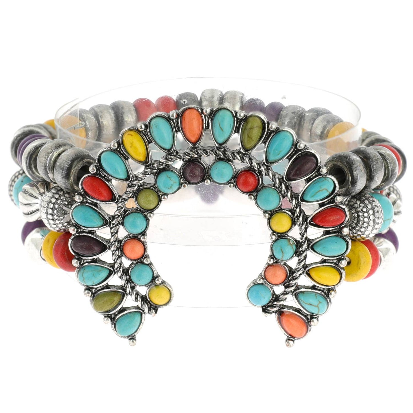 Western Semi Stone Squash Blossom Concho Beaded Bracelet