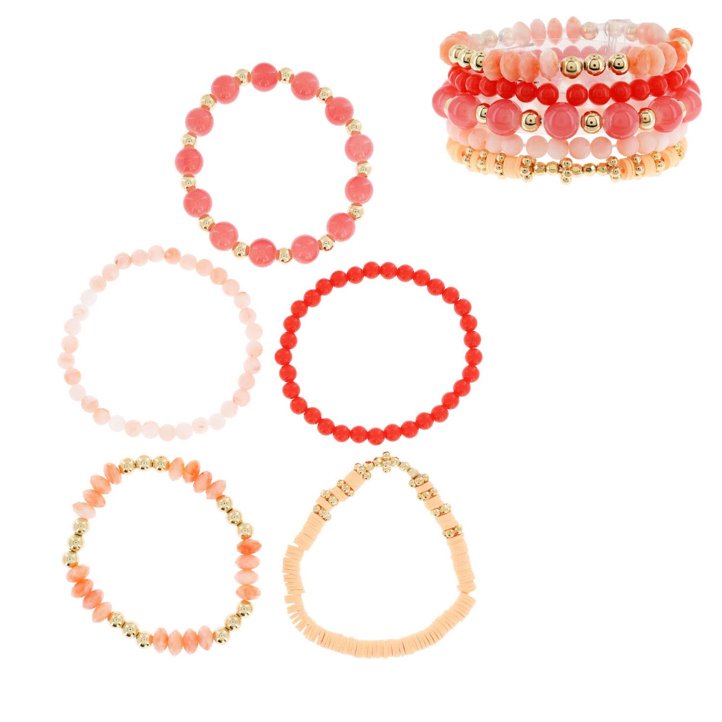 Stackable Bohemian Stretch Beaded 5 Pack Bracelet Set